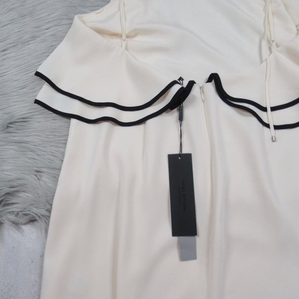 HALSTON Ruffled Crepe Halter Neck Mini Shift Dress Open Back Women’s Size 14 - Picture 7 of 10